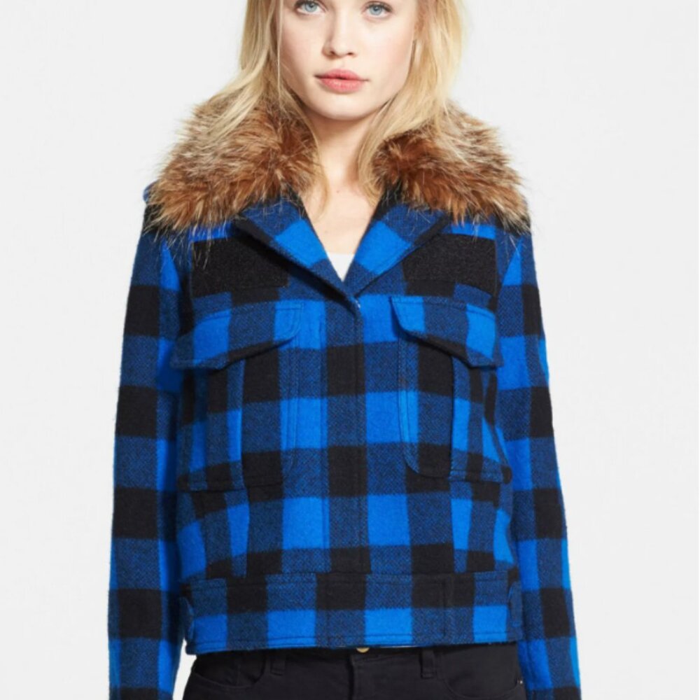 SMYTHE | Wool Jacket with Removable Faux-Fur Collar
